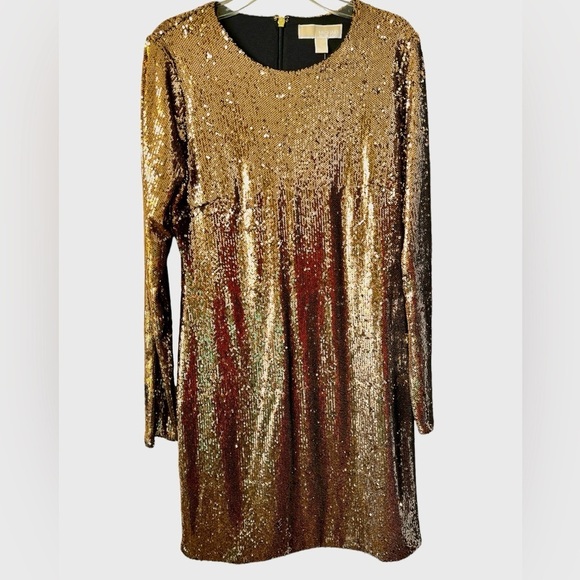 Michael Kors Dresses & Skirts - MICHAEL KORS Gold Sequins Long Sleeves Mini Medium Cocktail Dress BNWT